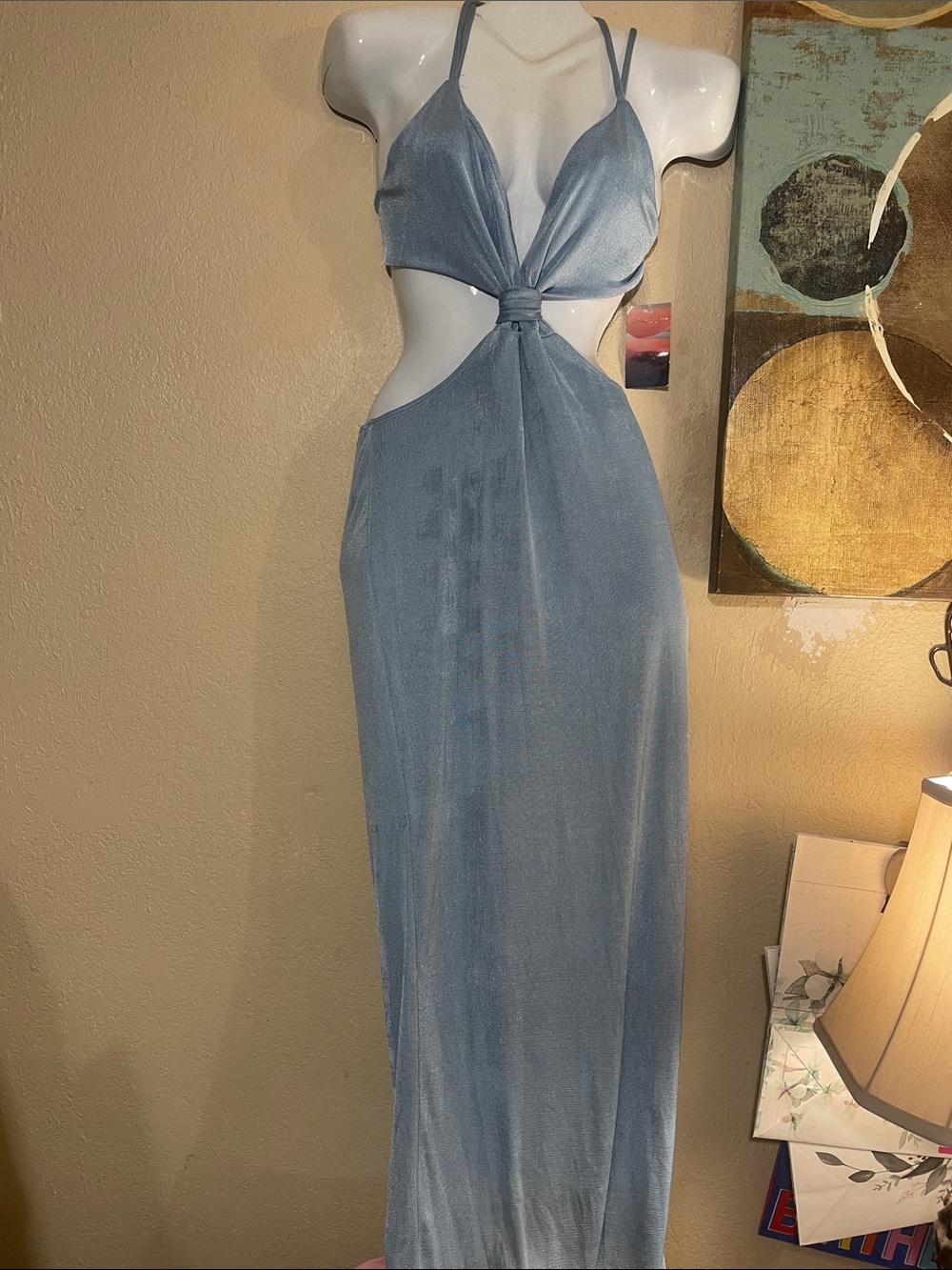 Light Blue Cutout Maxi Dress with Knot Front